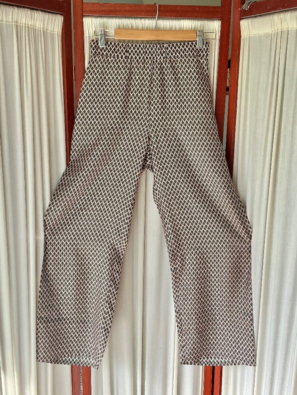 MAX MARA Leisure Wide Leg Silk Pants Kaki Pink Print Trousers Size 4